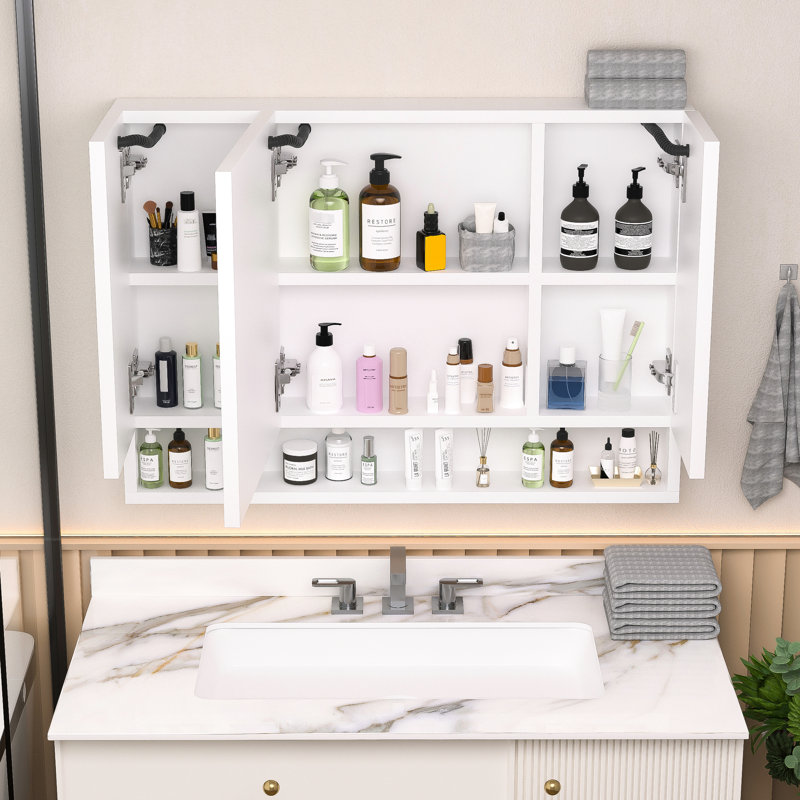 Armoire de salle de bain moderne avec lumières à DEL et miroir - 39,13 x 27,67 x 5,12 pouces, blanc, fixation murale, imperméable, pouces et moderne, aluminium, multicolore