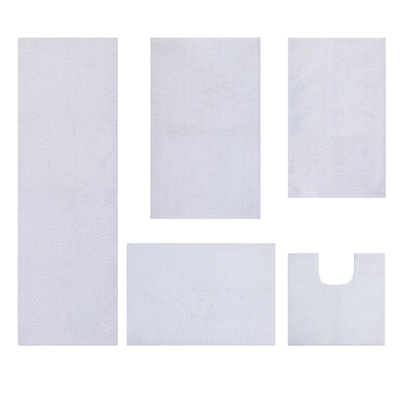 Adrine Micro 100% Polyester Machine Washable Tufted 5 Piece Bathroom Rug Set, White