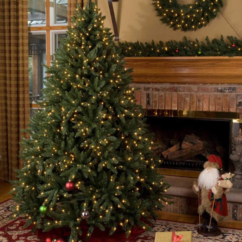 Arbre de Noël 7,5 pi, arbre de Noël artificiel avec 450 lumières blanches chaudes, 1450 pointes de branches, support en métal et branches articulées pour la décoration extérieure / intérieure 7,5 pi