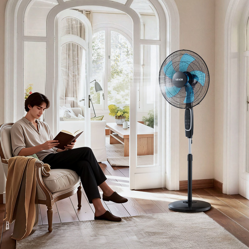 Ventilateur sur pied 18 pouces, ventilateur sur pied 2700 CFM avec télécommande, 9 vitesses et 3 modes, hauteur réglable oscillante, moteur à courant continu silencieux à 5 pales pour la maison, la chambre à coucher, le garage, l'atelier, noir