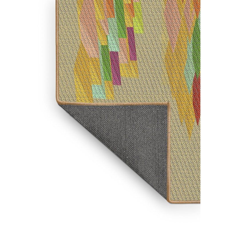Jaune géométrique/beige/Tapis décoratif vert, Rectangle 5 pi x 7 pi