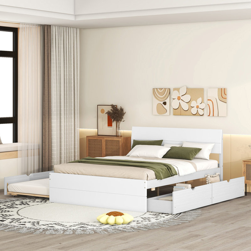 Modern Full Bed Frame And 2 Drawers ,platform bed,storage bed, Full, White