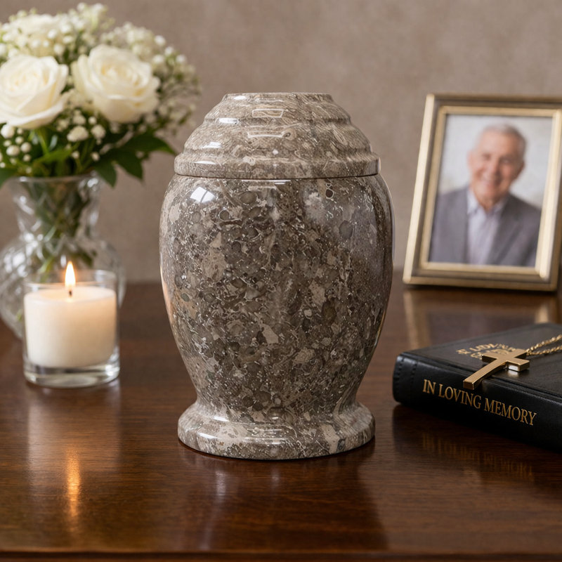 Marble Cremation Urn For Ashes, Small, Oceanic Gray
