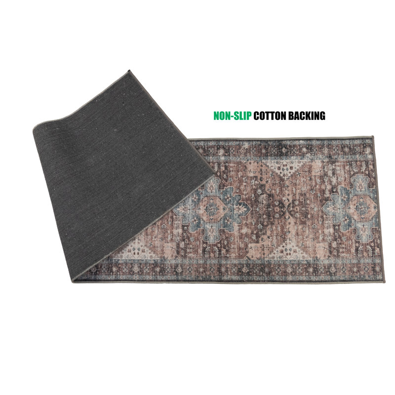 Washable Non Slip Latex Infused Natural Cotton Backing Persian Mahal DISTRESSED Design Low Profile CUSTOM Length Rug Runners