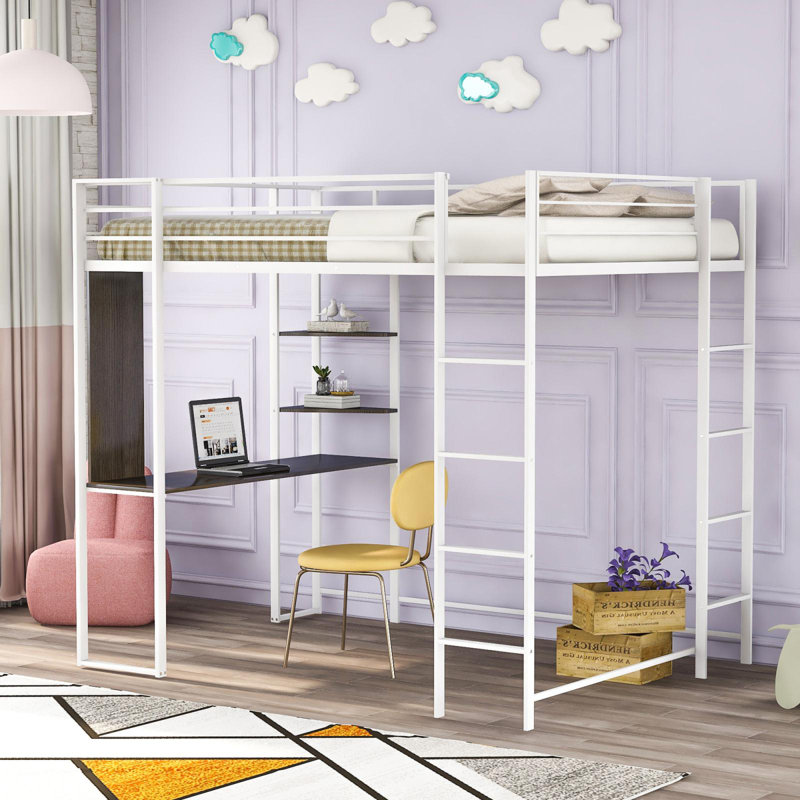 Lit mezzanine avec bureau intégré Abington, Simple, Blanc