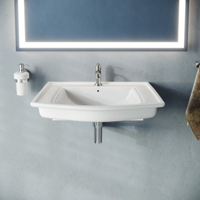 Lavabo de salle de bain mural blanc avec trop-plein