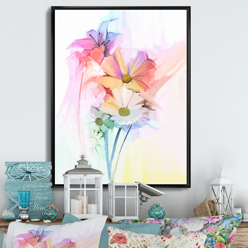 «Modern Gerbera Daisy Flower», reproduction d'art sur toile traditionnelle, H 36 po x l 24 po x P 1 po, Cadre flottant noir