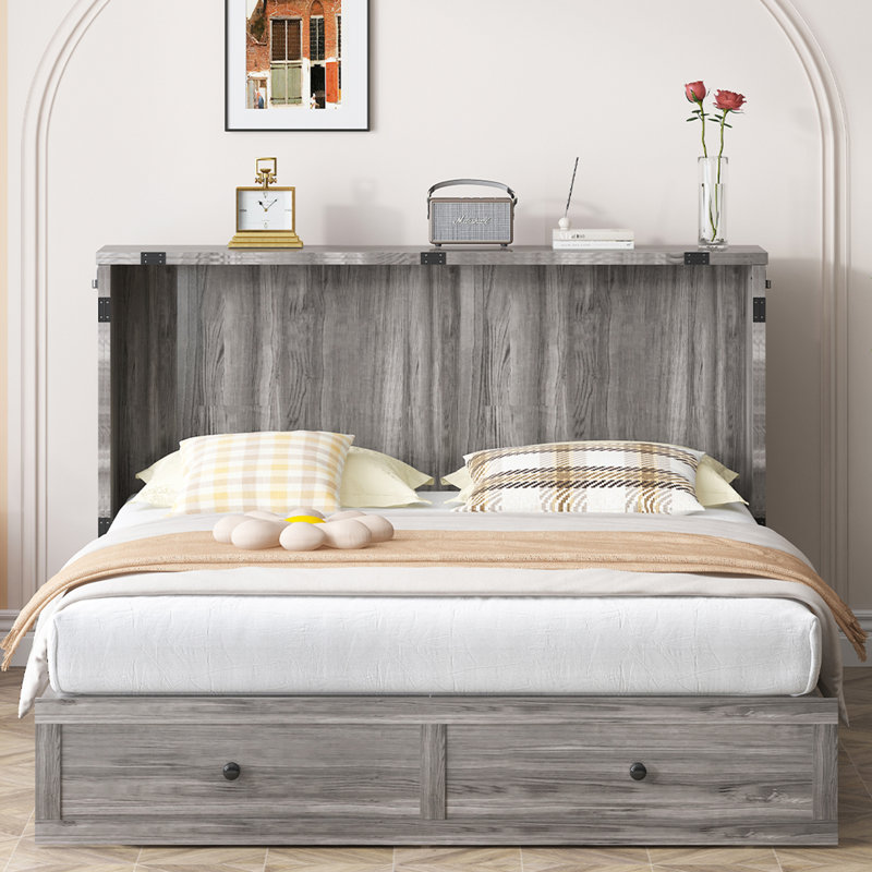 Queen/Full Murphy Bed Cabinet with USB Charging Port & Storage Drawers, Queen
