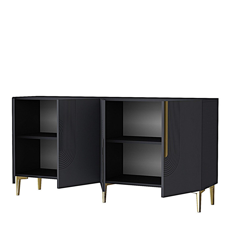 Modern Console Table with Multiple Shelves, Anthracite & Gold, 59.1 x 29.5 x 12.6 inches | 100% Melamine Coated Particle Board, Thickness: 0.7 inches | Wall-Mountable, Stylish Geometric Design for Home Decor