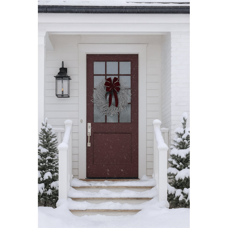Silver Twigs Wreath with Burgundy Velvet Bow Wreath 