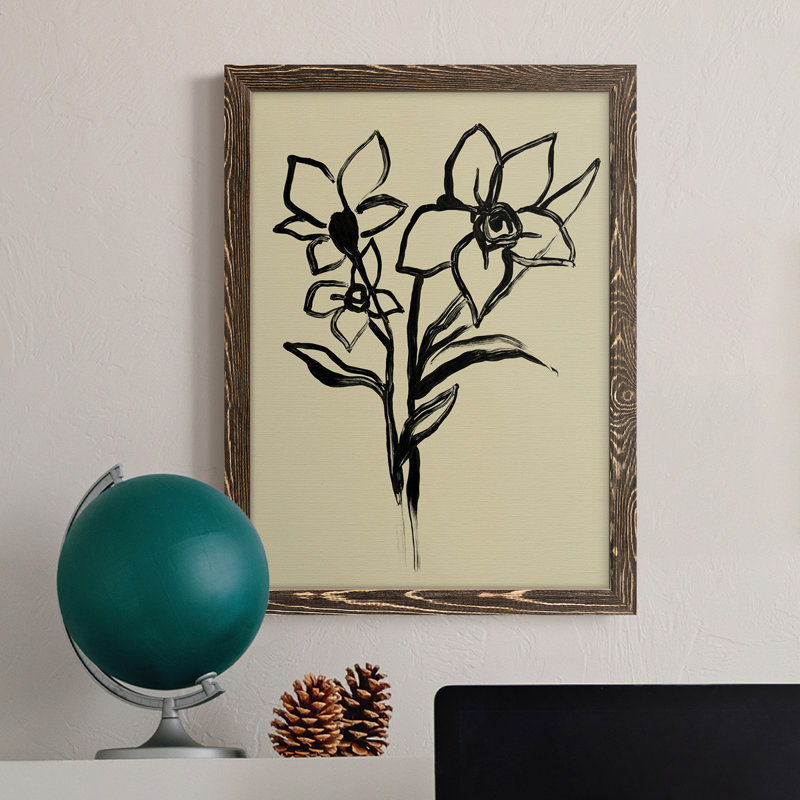 Encre florale I, toile encadrée de qualité supérieure - prête à être suspendue, Noyer, H 38 po x l 28 po x P 1 po