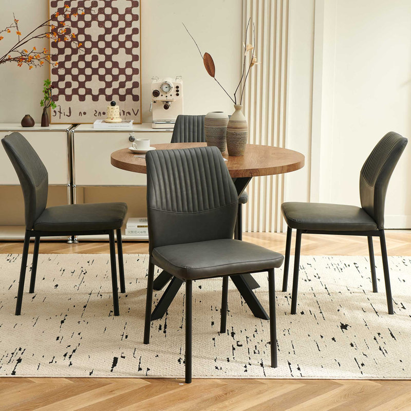 5-Piece Round Dining Table Set, 37 Inch Kitchen Table And 4 PU Leather Chairs, Gray