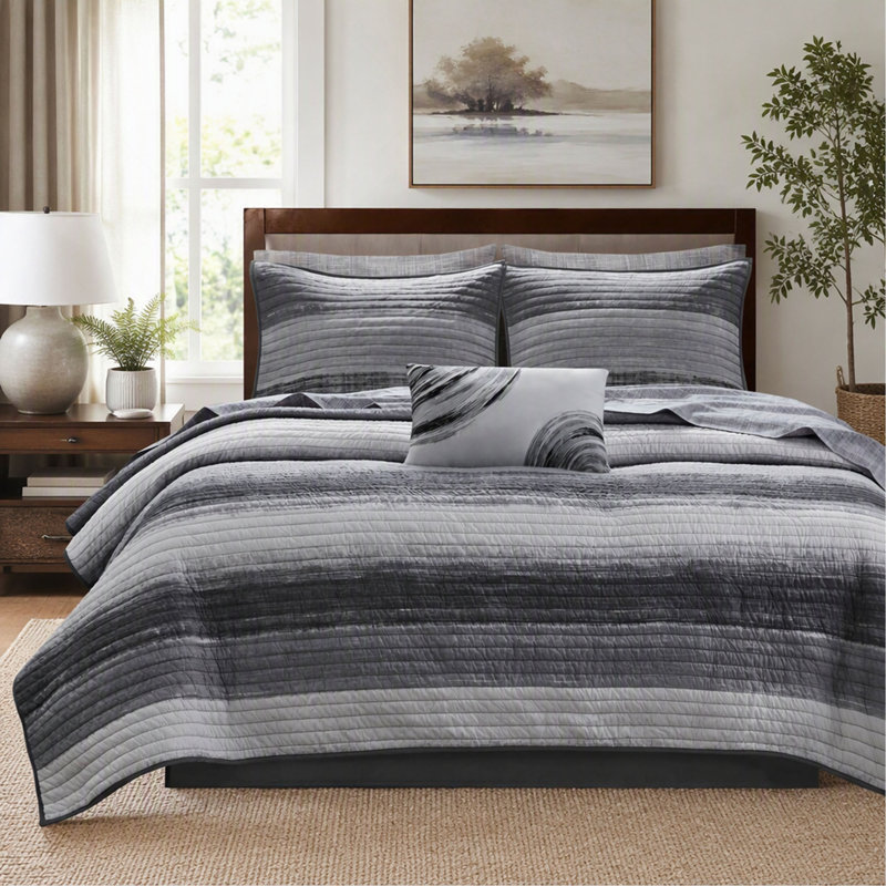 Ensemble de courtepointe pour lit simple 6 pièces avec draps en coton - noir