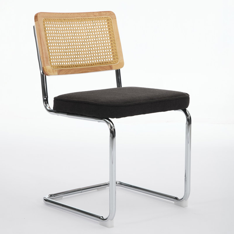 Ensemble de 2 chaises de bureau vert olive à motif rétro en rotin et structure métallique pour la maison et le bureau, Noir