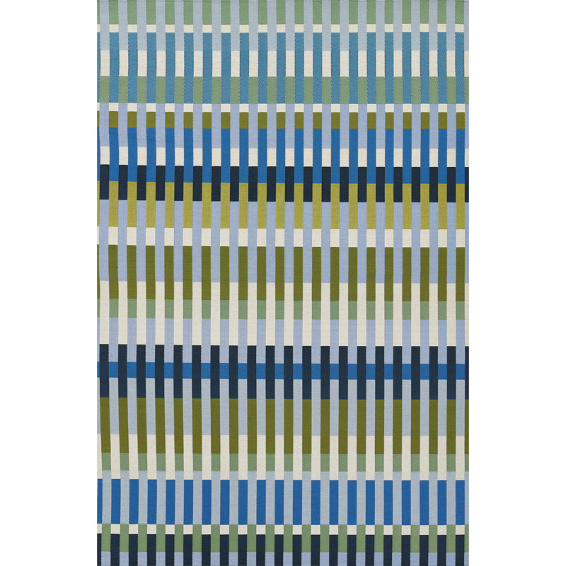 Icon Striped Indoor Outdoor Blue Rug, Rectangle 5'3" x 7'6"