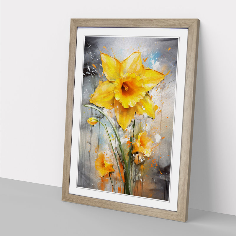 Daffodil Flower Action Painting - Framed Print, Oak Framed, 34cm H x 25cm W