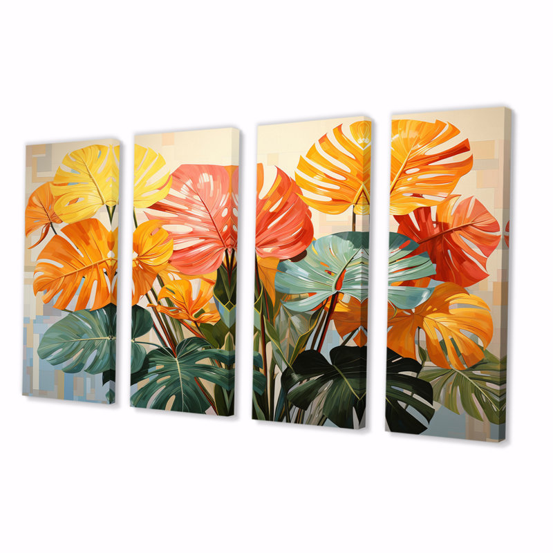 Chrysti " Orange Green Tropical Plants I " 4 - Pieces