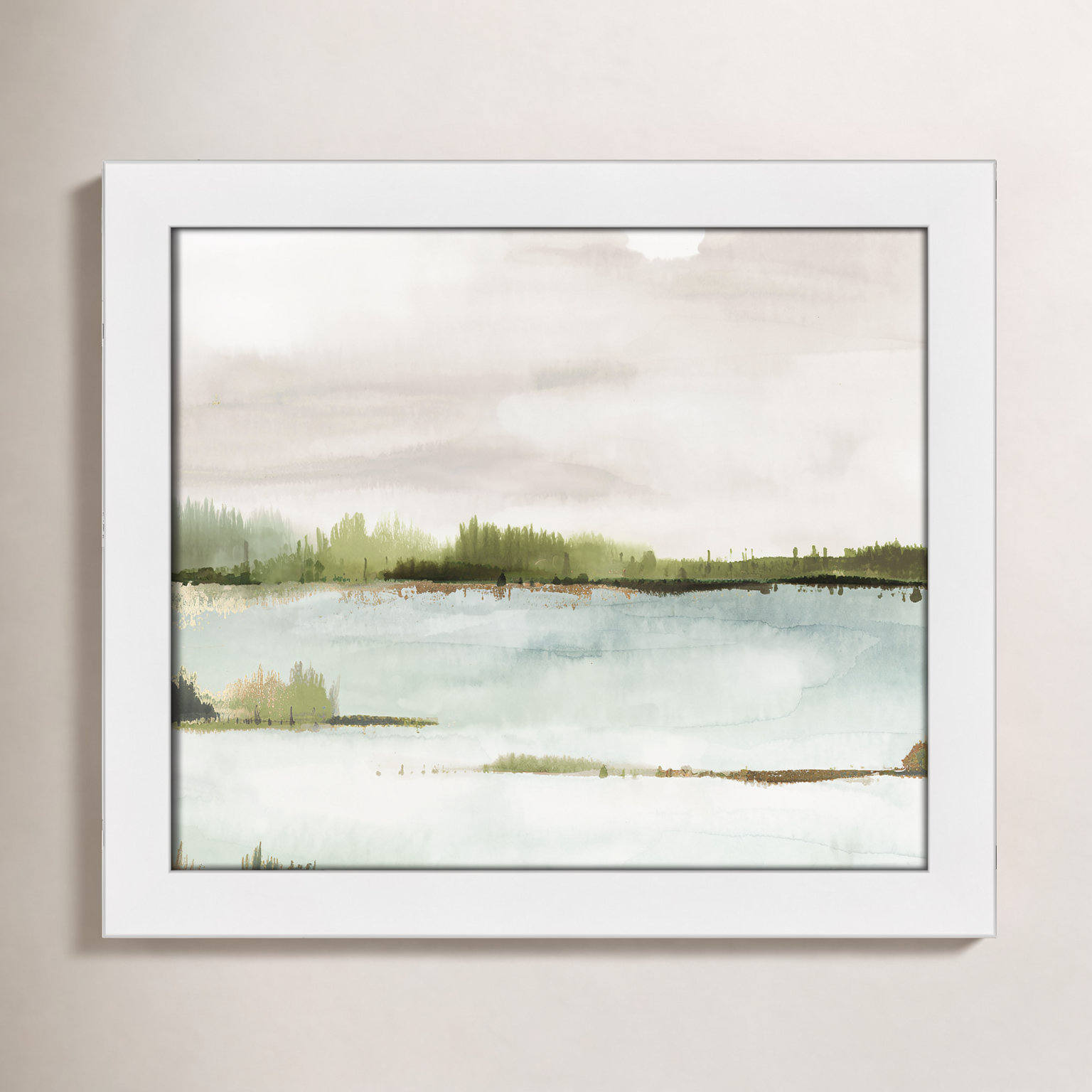Adamsville "Silent Lake" Painting, 14" H x 16" W x 1.12" D, White Framed