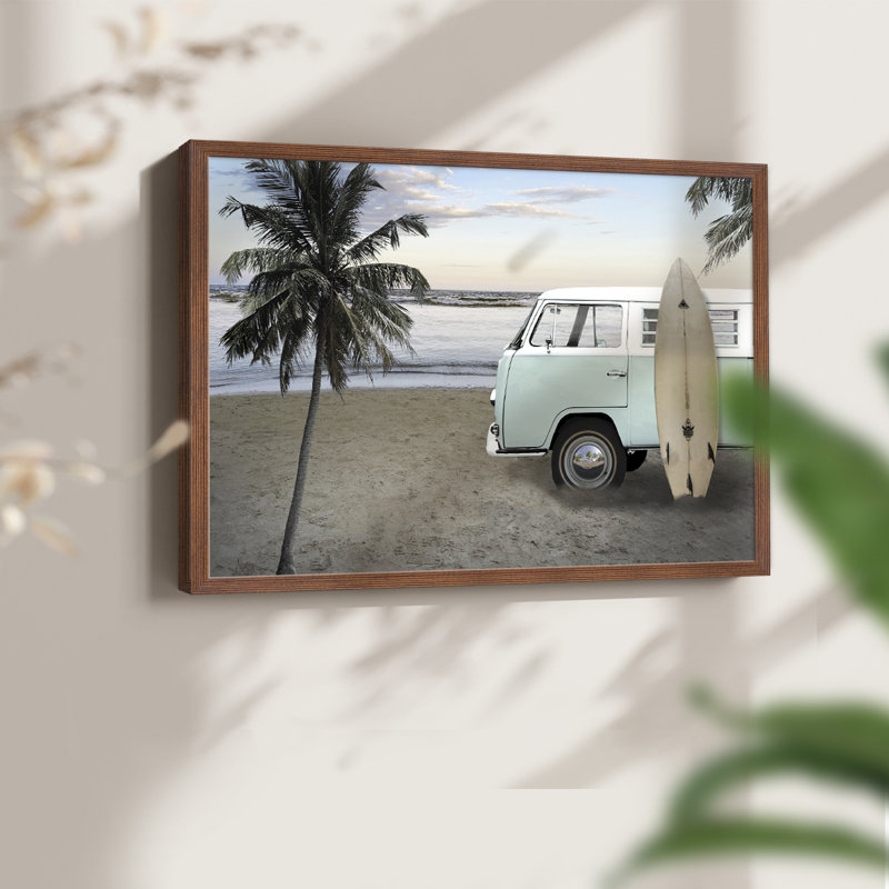 «Be Happy Beach», reproduction encadrée, H 8 po x l 10 po, Noyer