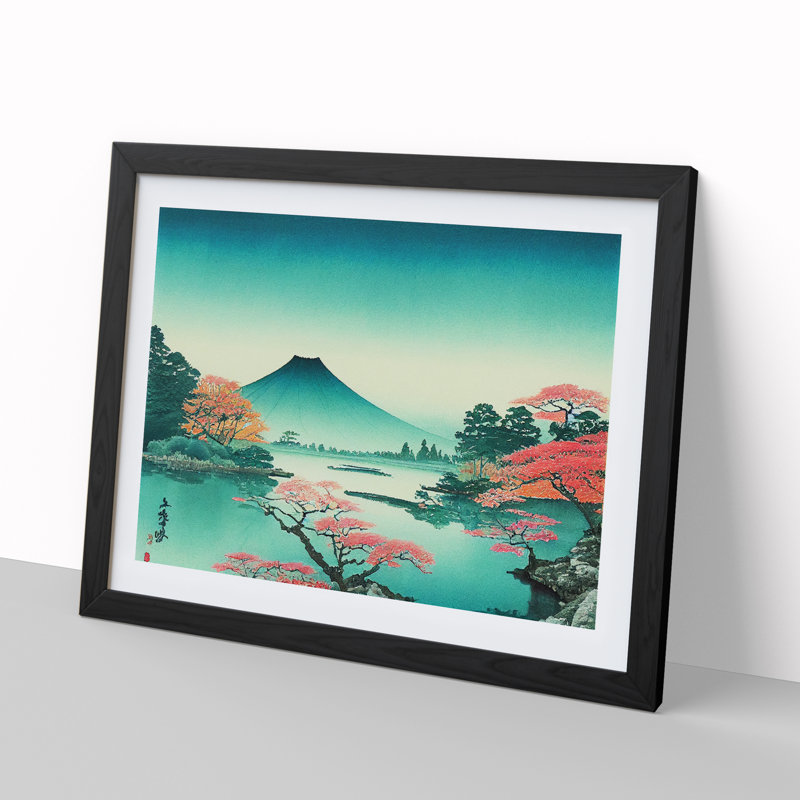 Traditional Japanese Mountains Vol.5 - Single Picture Frame Print, Black Framed, 46cm H x 64cm W x 2cm D