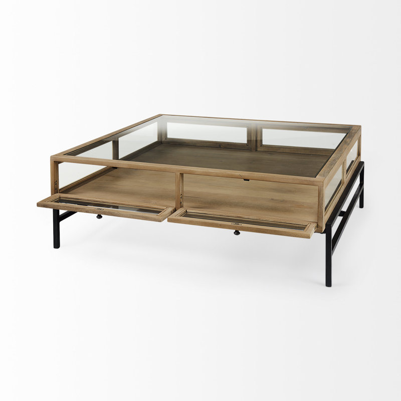 Warner Coffee Table with Storage, 15" x 43.5" x 42", Light Brown, Black
