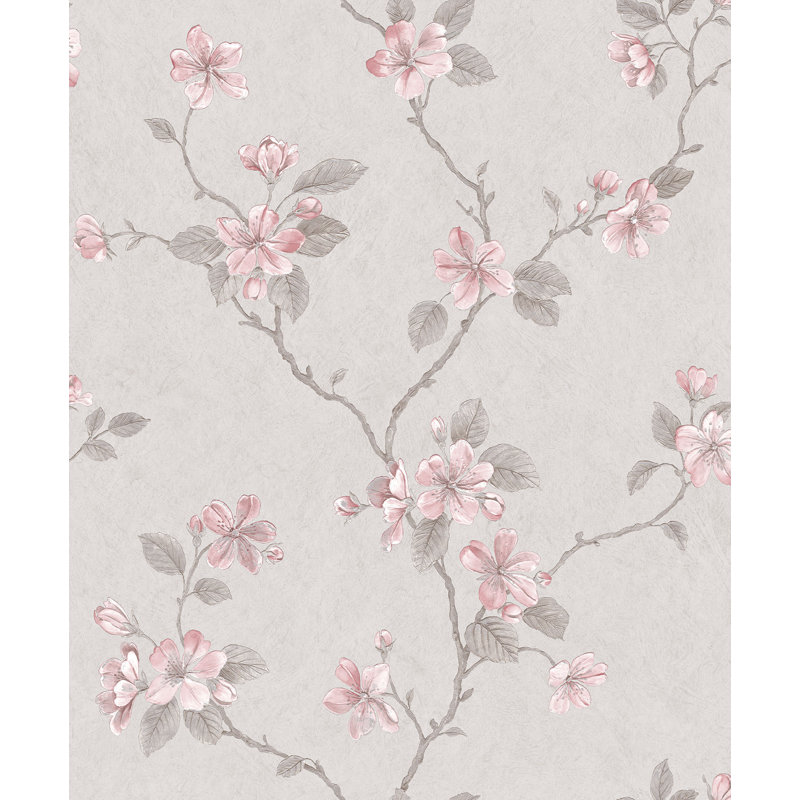 Palazzo 2 Dogwood Floral Wallpaper Roll, Silver/Pink