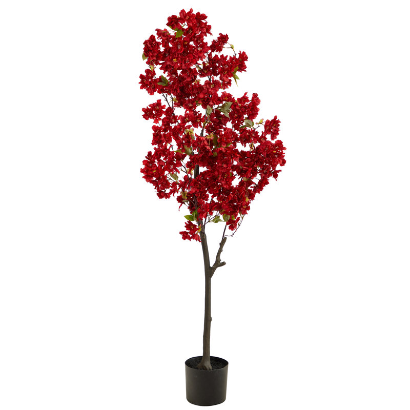 60" Red Faux Cherry Blossom Tree in Black Planter