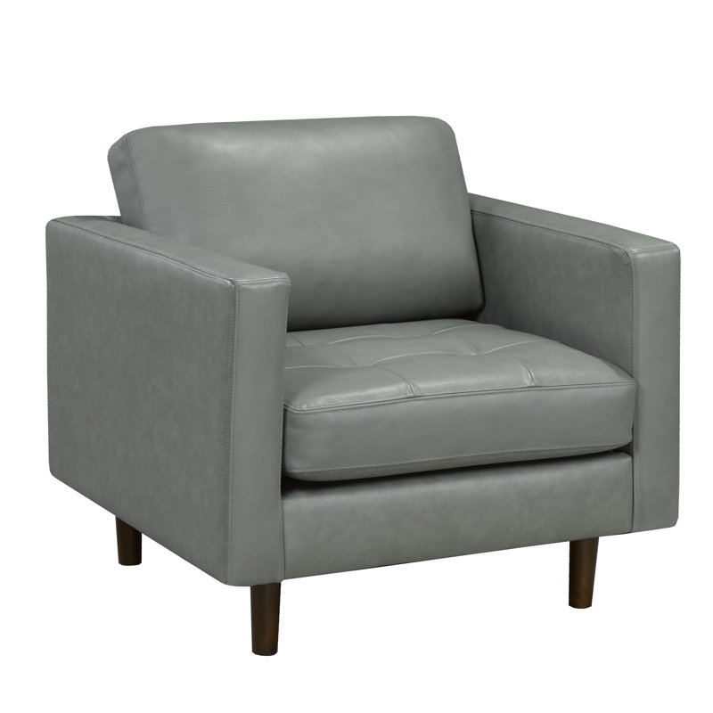 Fauteuil en cuir fleur 37 po Lassen, Cuir véritable gris