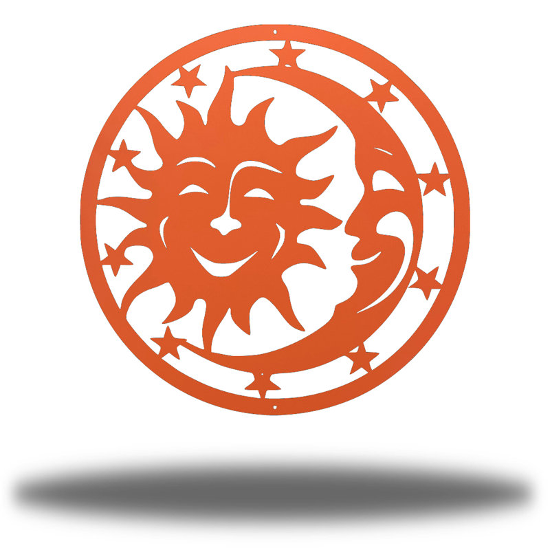 Décoration murale soleil et lune, H 12 po x l 12 po x P 0,06 po, Corail