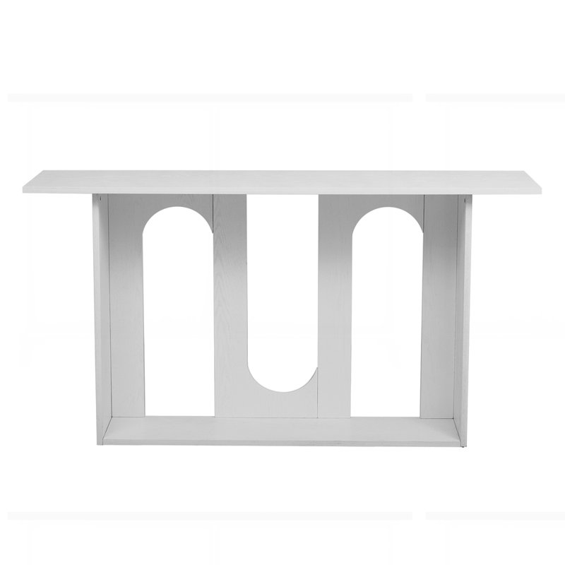 Modern and Curved Design Ash Veneer Console Table with Shelf, White