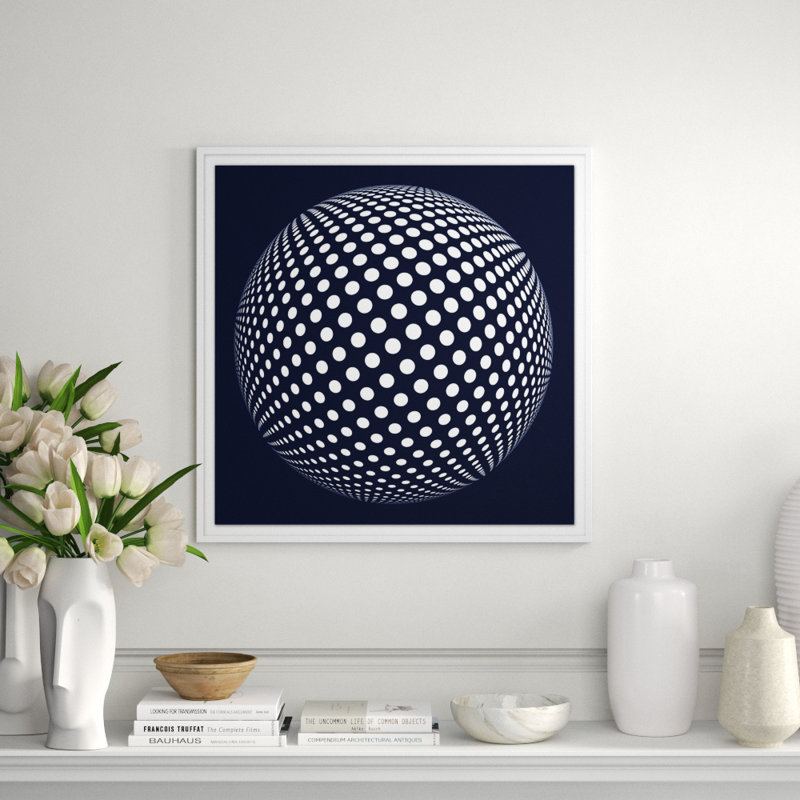 Navy Sphere 1' Framed Graphic Art Print on Glass