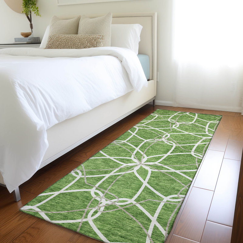 Premium Machine Washable Prisco Green Rug, Runner 2'3" x 7'6"