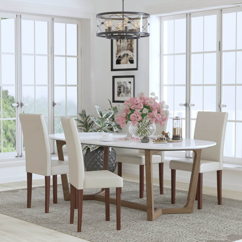 Arruda Upholstered Parsons Chairs-Panel Stitching, Beige, 4