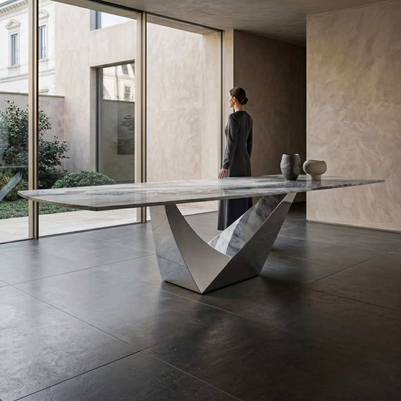 Table à manger en marbre Catalyn, 29.5" H x 42" W x 96" D