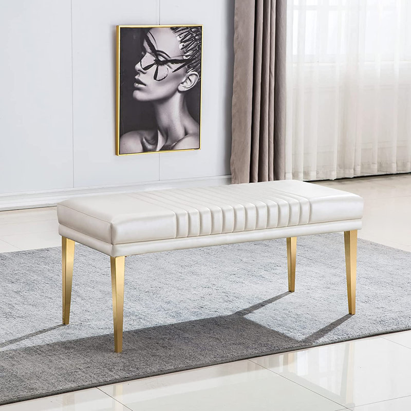 Banc de rangement Choupette, Blanc / or