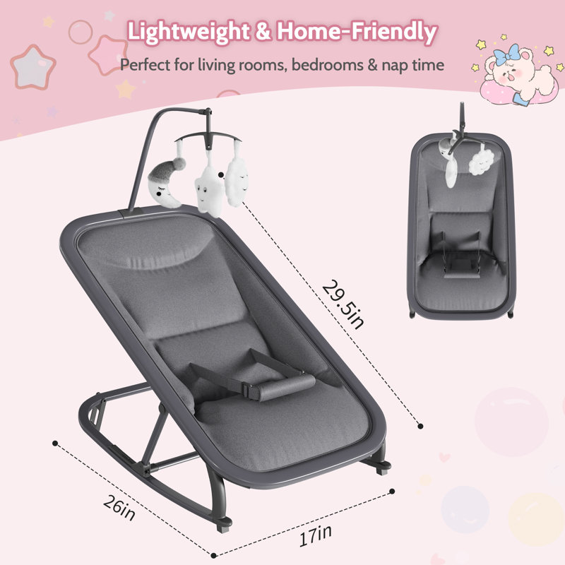 Baby Swing - Lightweight Aluminum Frame Infant Swing for Indoor Use with Toy Bar, 3-Position Recline, Front-to-Back Rocker Motion & Lock