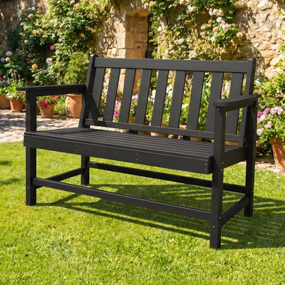 49 In. 2-Person Black HDPE Patio Bench