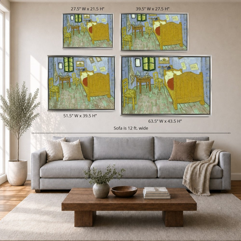 La chambre à coucher par Vincent Van Gogh - Impression sur toile, 27,5 po x 21,5 po / cadre biseauté / argent