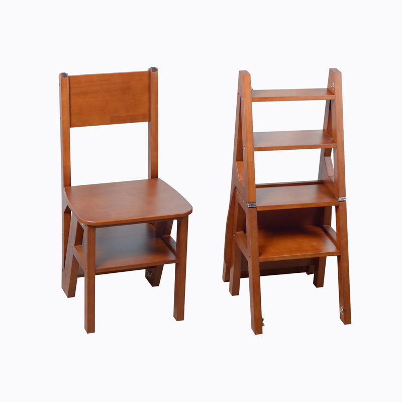 Finition brune, escabeau pliant en bois massif, tabouret pliant en bois multifonction pour la bibliothèque de cuisine à domicile