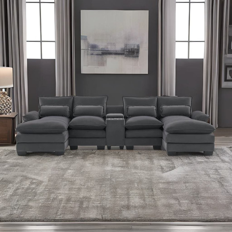 Upholstered U-Shaped Sectional, Gray Velvet