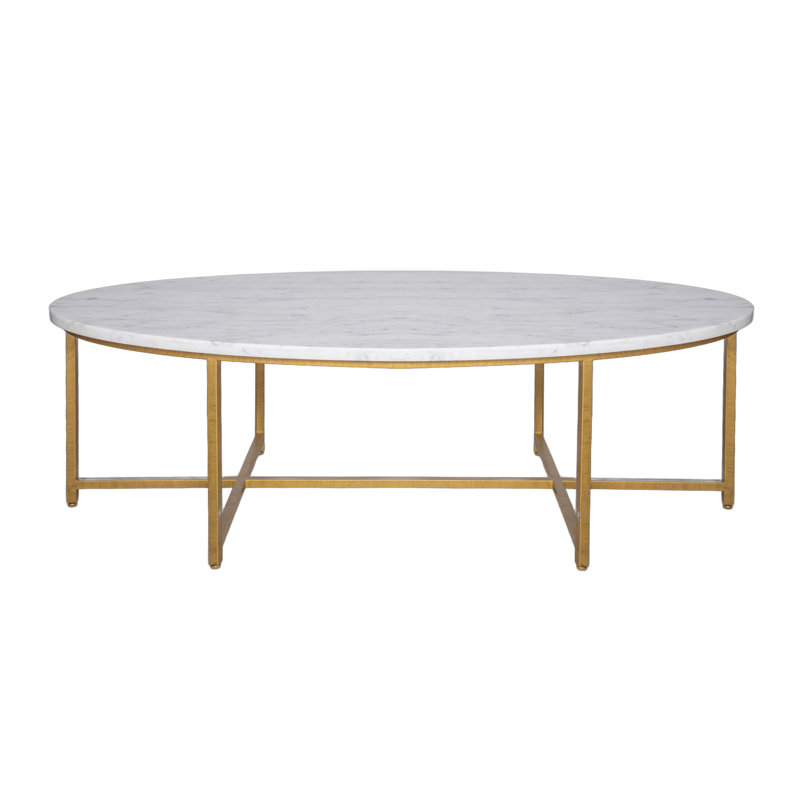 BOSPHORUS LARGE OVAL COFFEE TABLE, Carrera Marble, Royal Gold, 18.5" H x 60" L x 30" W