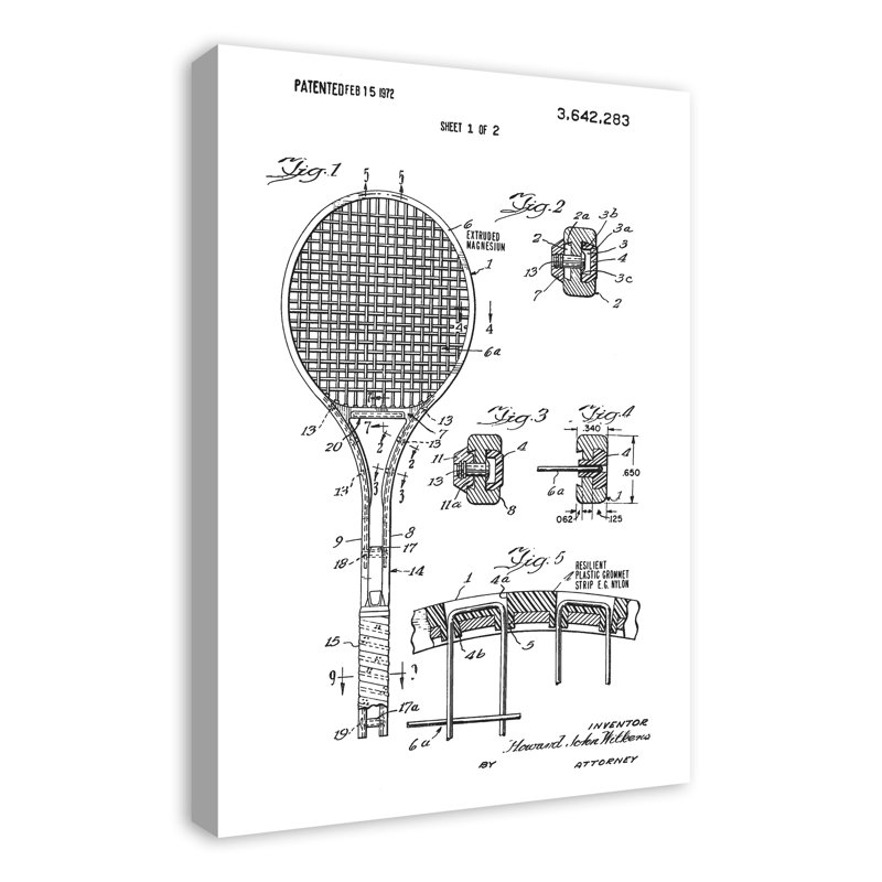 « rétro tennis raquette brevet », impression sur toile