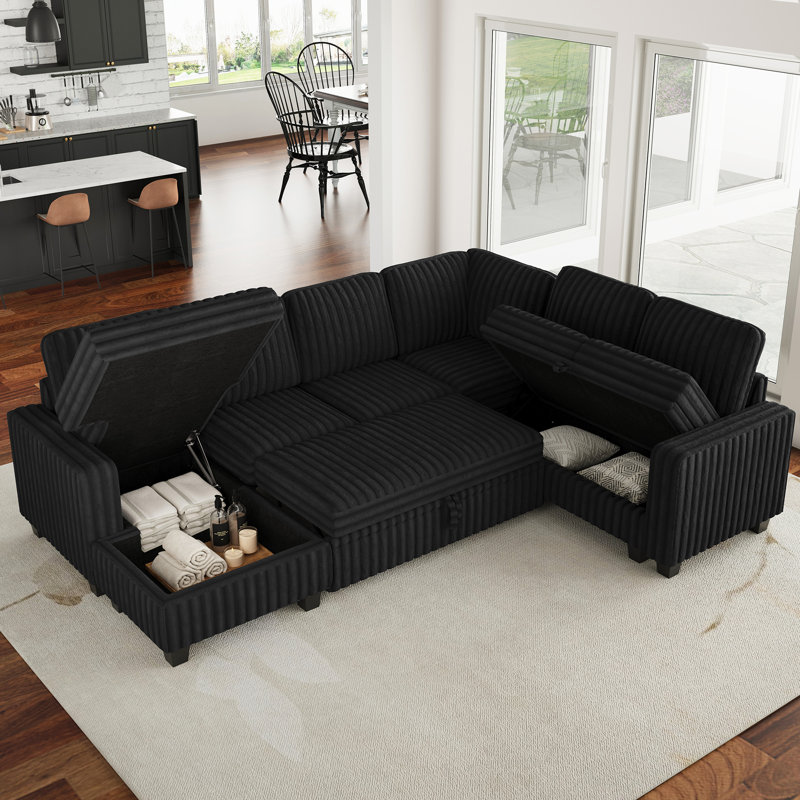  Grand canapé modulaire convertible en U de 105,1 po de large Isolde Longi, Noir