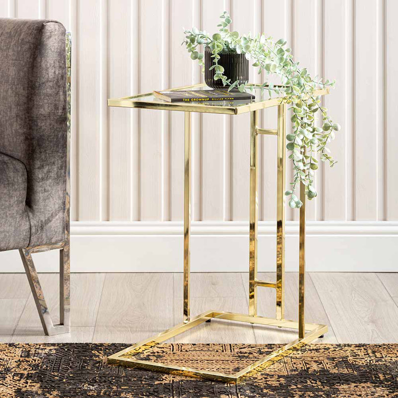 Glass Top C Table End Table, Gold
