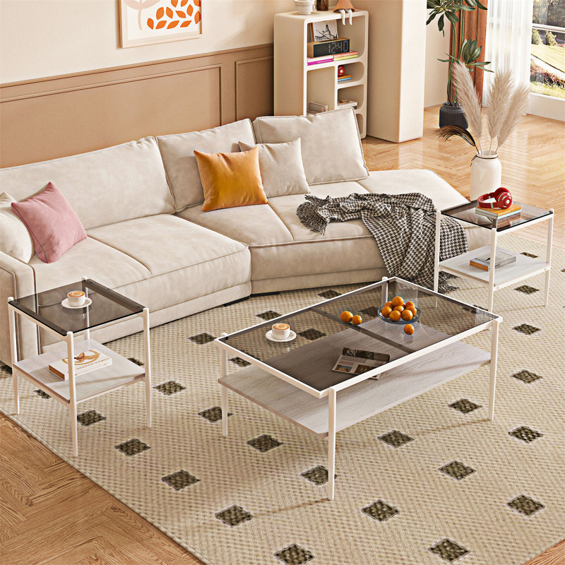 Coffee Table and End tables Set of 3, White, Grey