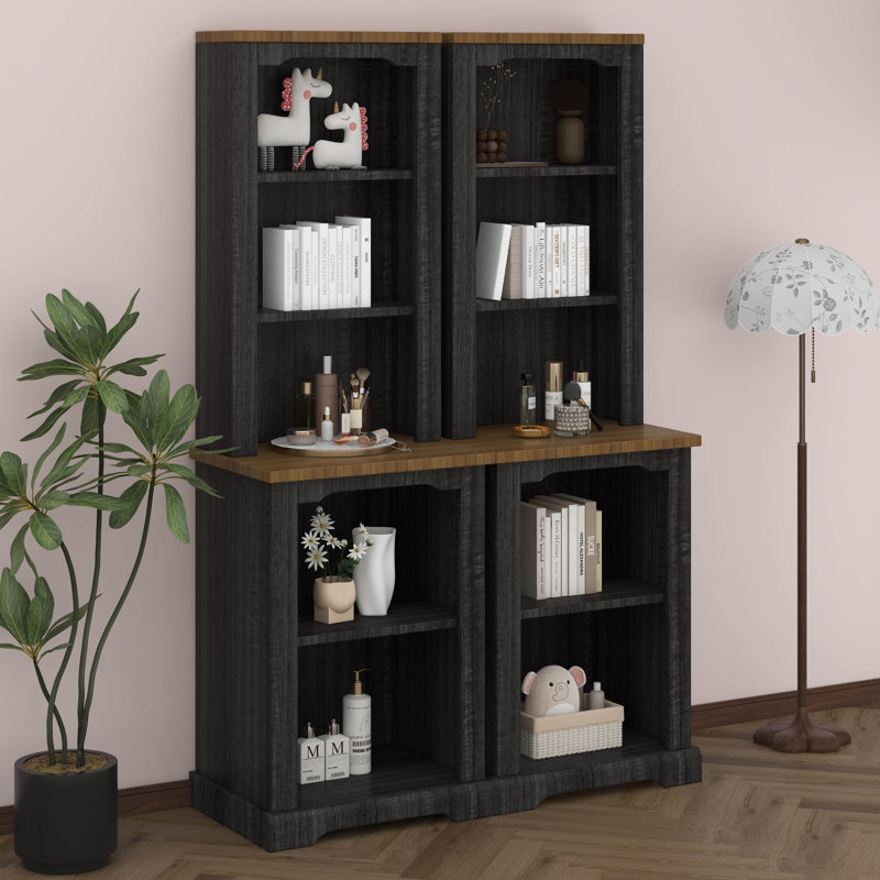 Armoire haute deux pièces, bibliothèque moderne avec tablettes de rangement, tablette ouverte autoportante avec dispositif anti-basculement