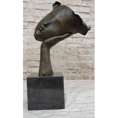 Jessine Disembodied Head Resting On Hand Bronze Statue Sculpture Surrealism Abstract Modern Art Dali