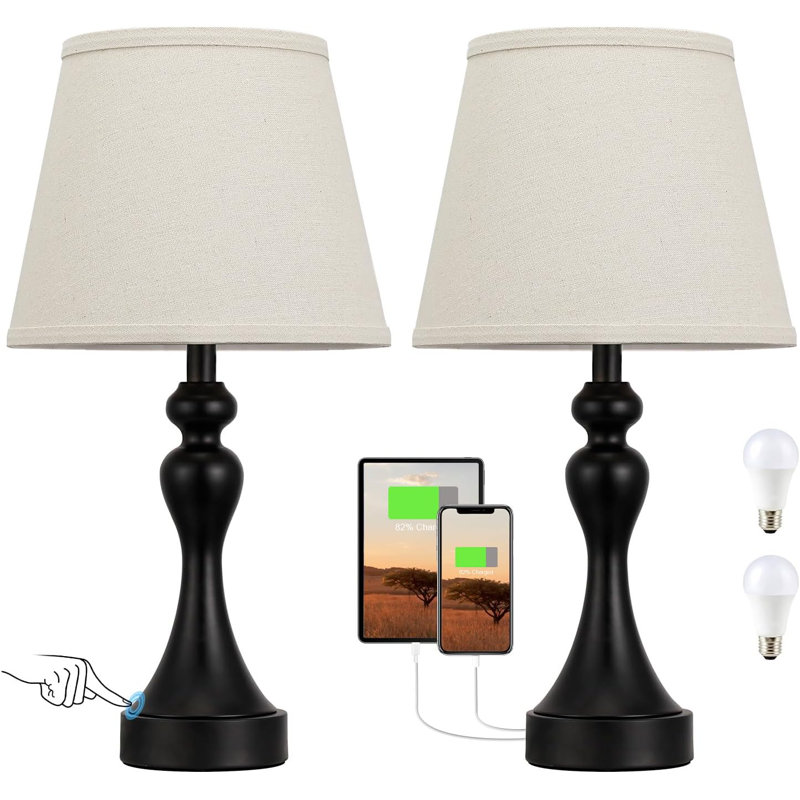 Lampes tactiles pour table de chevet - ensemble de 2, 3 lumières à intensité variable avec ports USB C + A, ampoules à DEL incluses, lampes de chevet modernes pour chambre à coucher et tables de bout
