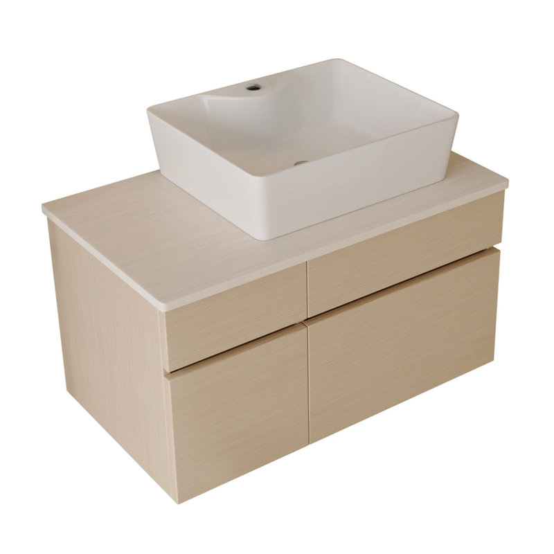 Meuble-lavabo compact 31,5 po avec lavabo, comptoir en ardoise blanc, blanc