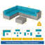 Ensemble de patio 7 pièces en osier gris avec coussins amovibles bleu clair et table basse en verre pour l'extérieur, la piscine et la cour